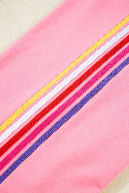 Urban Ease Contrast Trim Crewneck T Shirt And Wide Leg Pants Set